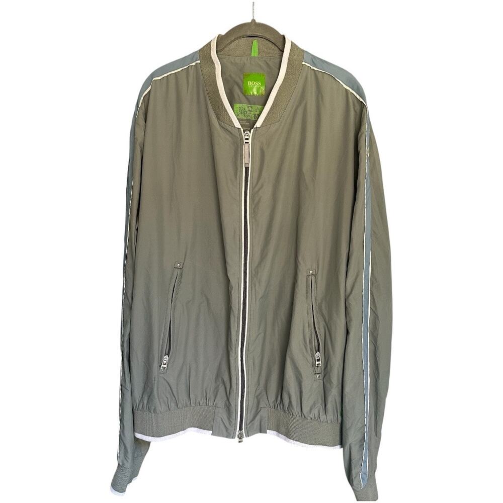 HUGO BOSS Green Label Bomber Jacket XL Olive Gray Green Zip Up‎ Lightweight - Picture 2 of 6